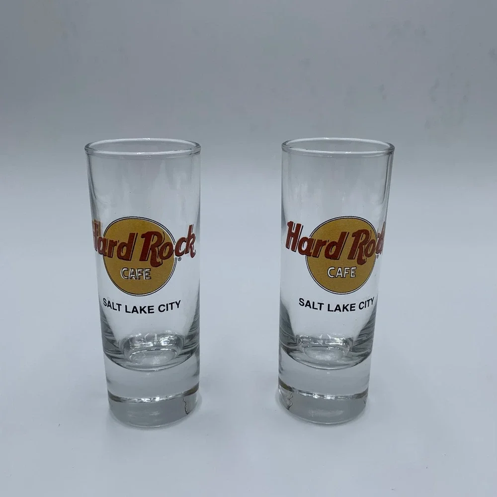 Hard Rock Cafe Shot Glass Set Salt‎ Lake City Clear Excellent Tall Shooter 2pc